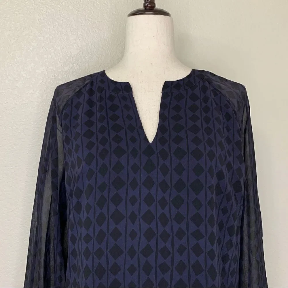 CAbi Harlequin Purple Shirtdress Black Diamond Print Sheer Sheath Dress - Picture 3 of 12